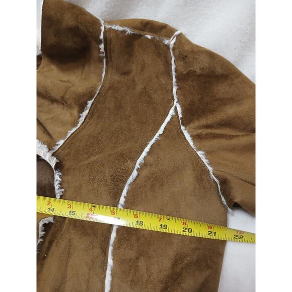 JouJou Faux Suede Shearling Waterfall Cardigan Jacket Size L Brown Boho Western - Picture 10 of 16